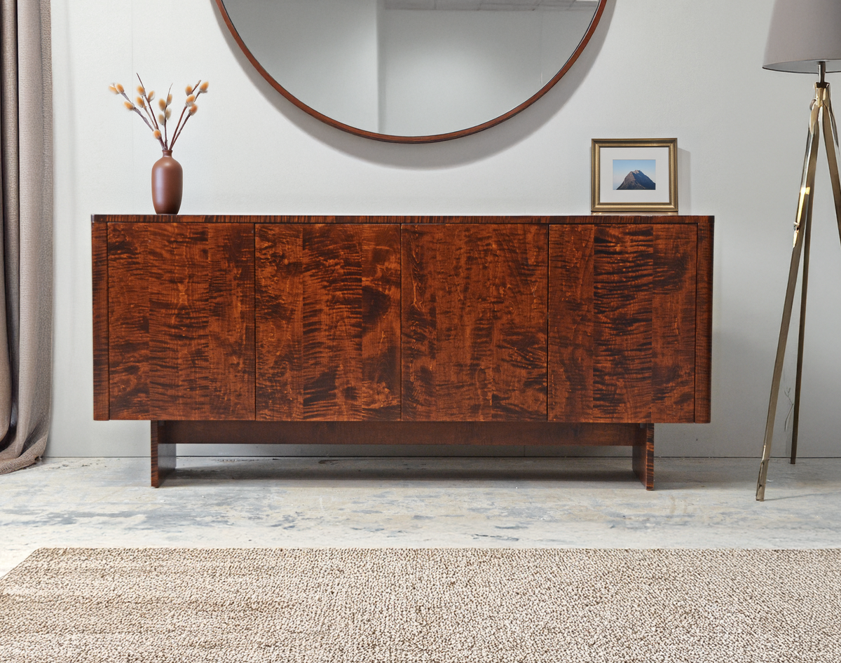 In Stock Dayton Console Curly Maple – Abacus Furniture Design